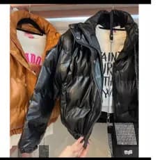 Jaqueta Puffer Feminina de Couro FORRADA COM CAPUZ