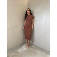 vestido de manga mídi feminino poliamida