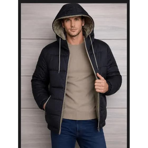 Jaqueta Bobojaco Masculino Dupla Face Nylon Gominho Capuz Removível Puffer Inverno