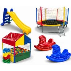 Kit Cama Elástica 2,30m + Piscina Quadrada 1,00m + 500 Bolinhas + Escorregador Médio + 2 Gangorras P