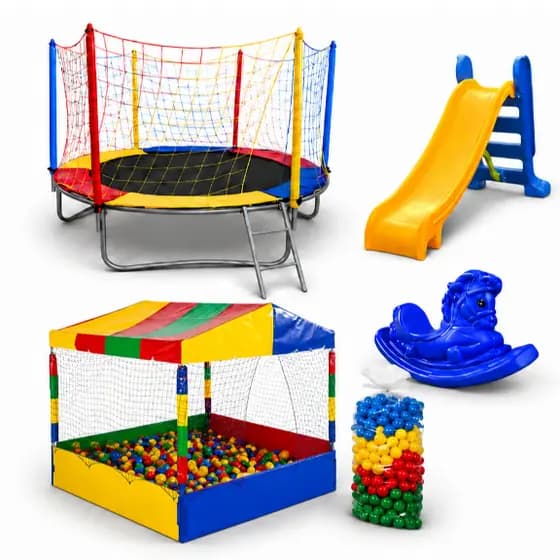 Kit Cama Elástica 2,30 Piscina De Bolinhas 1,50m 500 Bolinhas Escorregador Médio Gangorra 1 Lugar