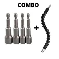 Kit Extensão Articulada + Jogo Soquete Encaixe Rapido Para Parafusadeira Furadeira Magnetico Otima Qualidade