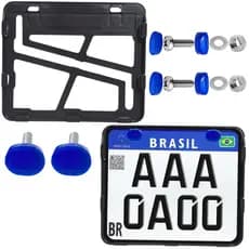 Suporte Placa Moto Mercosul Com Parafuso E Lacre Anti Furto Moldura