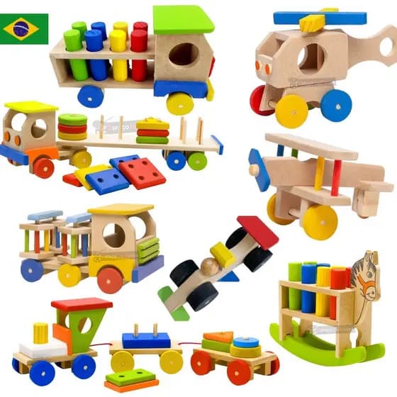 Caminhão Pedagógico Infantil Brinquedo Educativo Madeira Montessori  Encaixe Infantil Criança Didático Presente