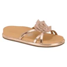 Rasteira Birken Feminina Ouro Rosé Com Flor Em Strass Rasteira Brilho Vizzano
