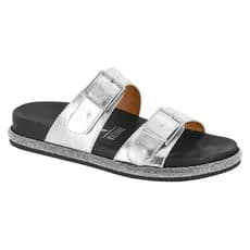 Rasteira Preta e Cinza Metalizado e Strass Prata Rasteira Birken Confort Feminina Vizzano Flatform e Fivela Prata