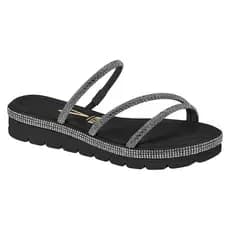 Rasteira Preta Papete com Brilho Vizzano Tamanco Feminino Preto Tiras Strass Rasteira Flatform Vizzano com Brilho