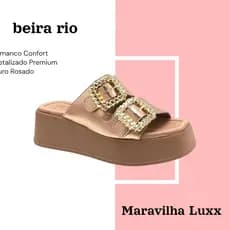 Tamanco Confort Metalizada Premium Ouro Rosado com Fivelas Dourada Tamanco Preto Beira Rio