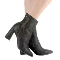 Bota Cano Curto Mississipi Salto Bloco Detalhe Brilho FemInina Preto