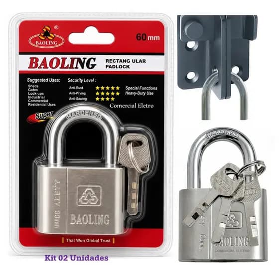 Cadeado Grande Chave Atomica 60mm Baoling Resistente Prevenção Antifurto P/ Garagem Deposito Portão