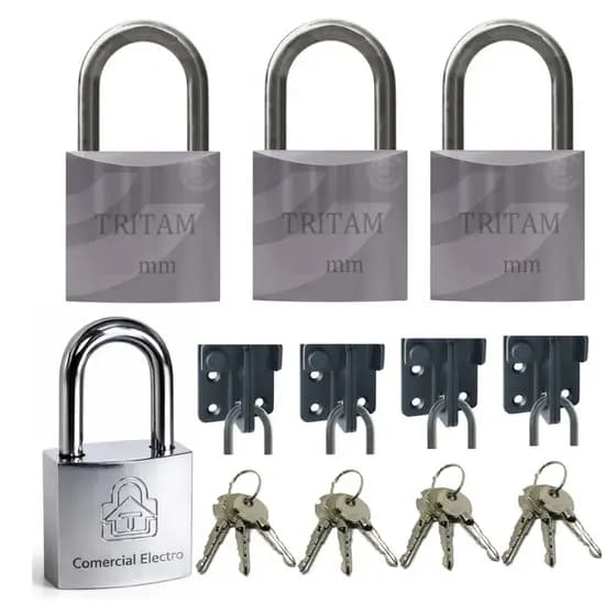 Kit 04 Cadeados Tritan 32MM Chave tetra Proteção Antifurto Portão Corrente Armario Janelas
