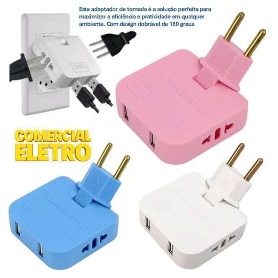 Tomada Plug Benjamim Inteligente 2 Entrada USB 2 Entrada Tomada 10A 250V Para Viagem Escritorio Home