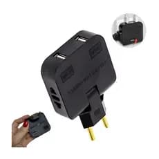 Adaptador Tomada Benjamin 4 IN 1 - 2 Entrada USB 2 Entrada Tomada 10A 250V Plug 360º