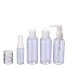 Kit Viagem com Porta Shampoo, Perfume, Álcool Gel e Sabonete Líquido