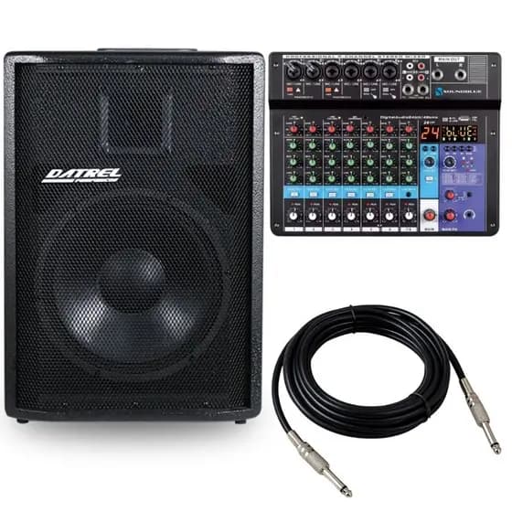 Caixa Som 250w Rms 12 Polegadas Ativa Amplificada Acustica Profissional + Console Mesa 8 Canais Bluetooth Usb Midi Line