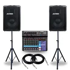 Kit 2 Caixas Som 400w Ativa Passiva 10 Acustica Profissional + Console Mesa 8 Canais + Suportes Tripe Pedestal + Cabos