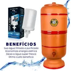 Filtro De Barro 6 Litros ORIGINAL com Vela Tripla Ação Premium Carvão Ativado Alcalina Bóia Torneira
