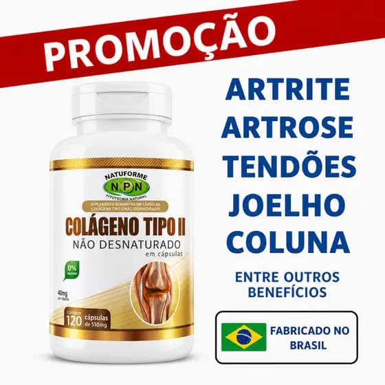 Colágeno Tipo 2 Não Desnaturado Puro ORIGINAL Para Articulação Joelho E Ossos 120 Cápsulas