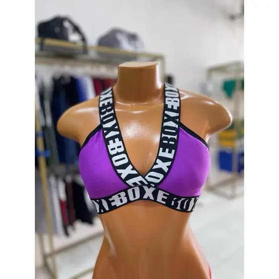 TOP BOXE ELASTICO ALCA GROSSA TRANCADO FITNESS  EM POLIAMIDA DETALHES DE ELASTICO