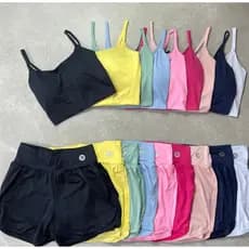 Conjunto Short Duplo+Top Alcinha Com Bojo Para Treinos Esportivos No Geral