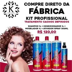 Kit Cachos Definidos Linha PROFISSIONAL de TRATAMENTO (Shampoo, Condicionador, Modelador, Spray ativador) 1L Kairon Cosméticos