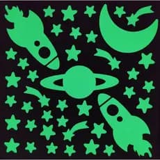 41 Img Adesivos Brilham no Escuro Fosforescentes Foguetes, Lua, Estrelas - Decoração Quarto Infantil