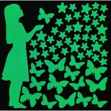 58 Img Adesivos Brilham no Escuro Fosforescente Menina, Estrelas e Borboletas - Decoração Quarto