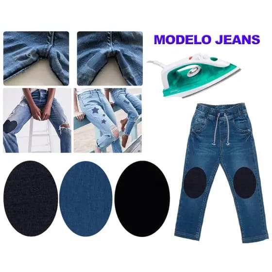 2 Pares Joelheira Jeans Termocolante Reforce Calça Reparo Remendo Divertido Infantil Adulto
