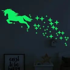 50 Img Adesivos Brilham Escuro Fosforescentes Unicórnio Grande, Estrelas - Decoração Quarto Infantil