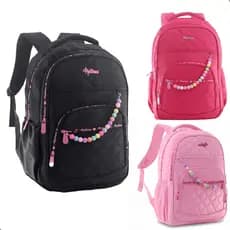 Mochila Escolar Feminina Impermeavel Juvenil Contas Coloridas Ideal para Escola, Viagem e Uso Diário