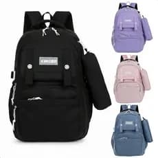 Mochila Escolar Com Estojo De Grande Capacidade Para Estudante Masculino/ Feminina Nylon Impermeavel