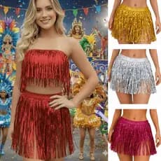 Fantasia Carnaval Saia Fitilho Metalizada Brilhante 40cm Bloquinho E Festas Fitas Franja Tamanho Único Ajustável