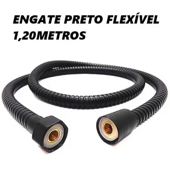 Engate Flexível Preto 1,20Metros em Metal Inox para Ducha Higiênica ou Chuveiro