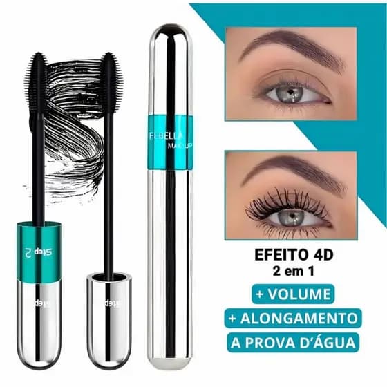 Máscara de cílios 2 em 1 Febella, volume, definição, alongamento, à prova d'água, 4D