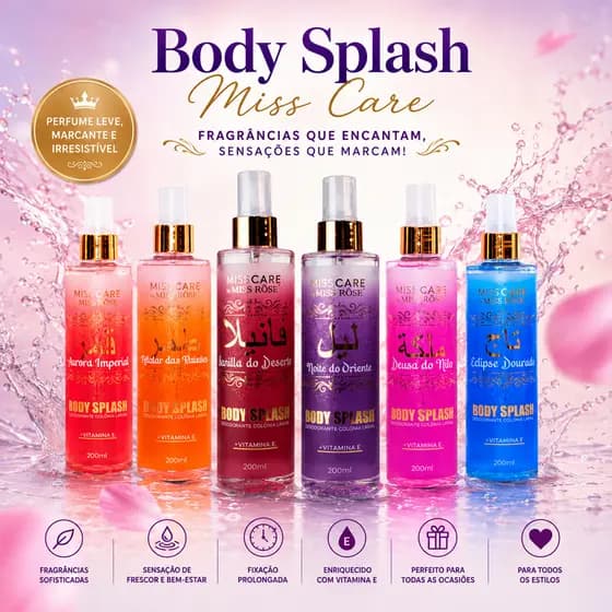 Kit 3 Body Splash Desodorante Colonia Arabe Miss Rose