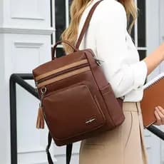 Mochila Grande Feminina Minimalista Com Textura De Lichia Modelo Casual Com Alças Removíveis De Couro PU TM9146 VT