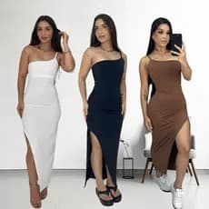 Vestido Midi Mula Manca com Fenda Suplex Um Ombro Só– Elegante, Justo e Confortável!