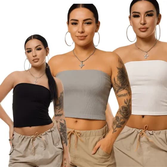 Tube Top Suplex Faixa Blusa Feminino Duplo Cropped Tubinho Básico Suplex Blogueira Premium