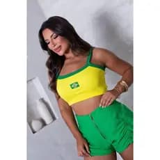 Top Alcinha Brasil Ribana Cropped  Não Transparente Copa Do Mundo Feminino Premium
