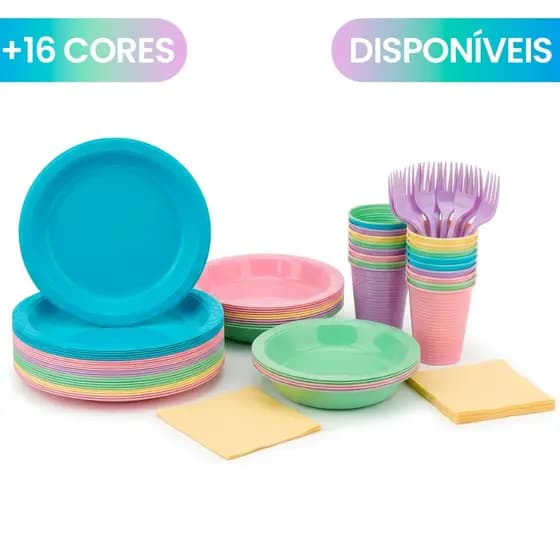 Kit Descartáveis Festa 200 Itens (c/ guardanapo)