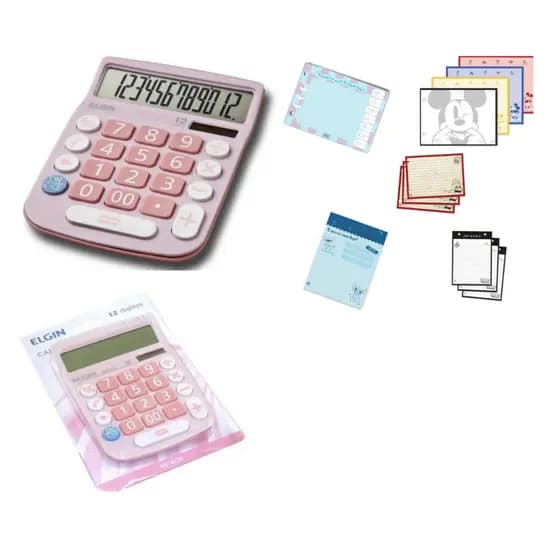 Calculadora Elgin de Mesa 12 Dígitos Rosa + Bloco de Anotações 80 Folhas