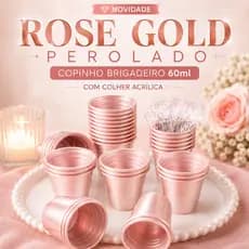 Copinho para Brigadeiro 60ml Rose Gold Perolado Kit com Colher Acrilica
