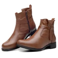 Bota Feminina Cano Curto em Couro Legítimo Coturno com Ziper