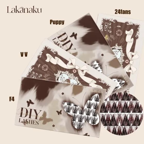 LAKANAKU Cílios Cluster Marrom 5 Linhas 10-14mm Volume Segmentado Natural Individuais Caixa De Papel