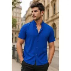 Camisa Masculina Gola Padre Manga Curta para Praia Estilo Viscolinho