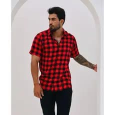 Camisa masculina xadrez manga curta viscose festa junina plus size