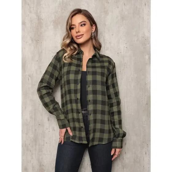 camisa xadrez manga longa feminina Blusa Flanelada inverno festa junina