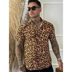 Camisa masculina com estampa de leopardo verão 2024