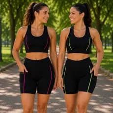 Kit 2 Conjuntos Academia Feminino Top com Bojo Shorts com Bolso Lateral Cores Sortidas