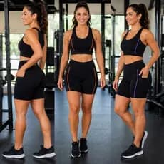 Kit 3 Conjuntos Academia Feminino Top com Bojo Shorts com Bolso Lateral Cores Sortidas
